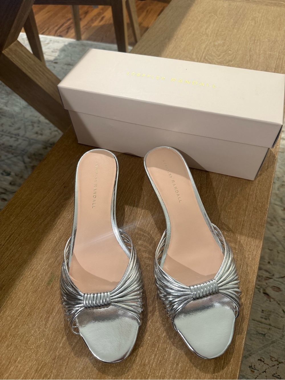 Loeffler Randall Silver Knotted Metallic Slide Mules